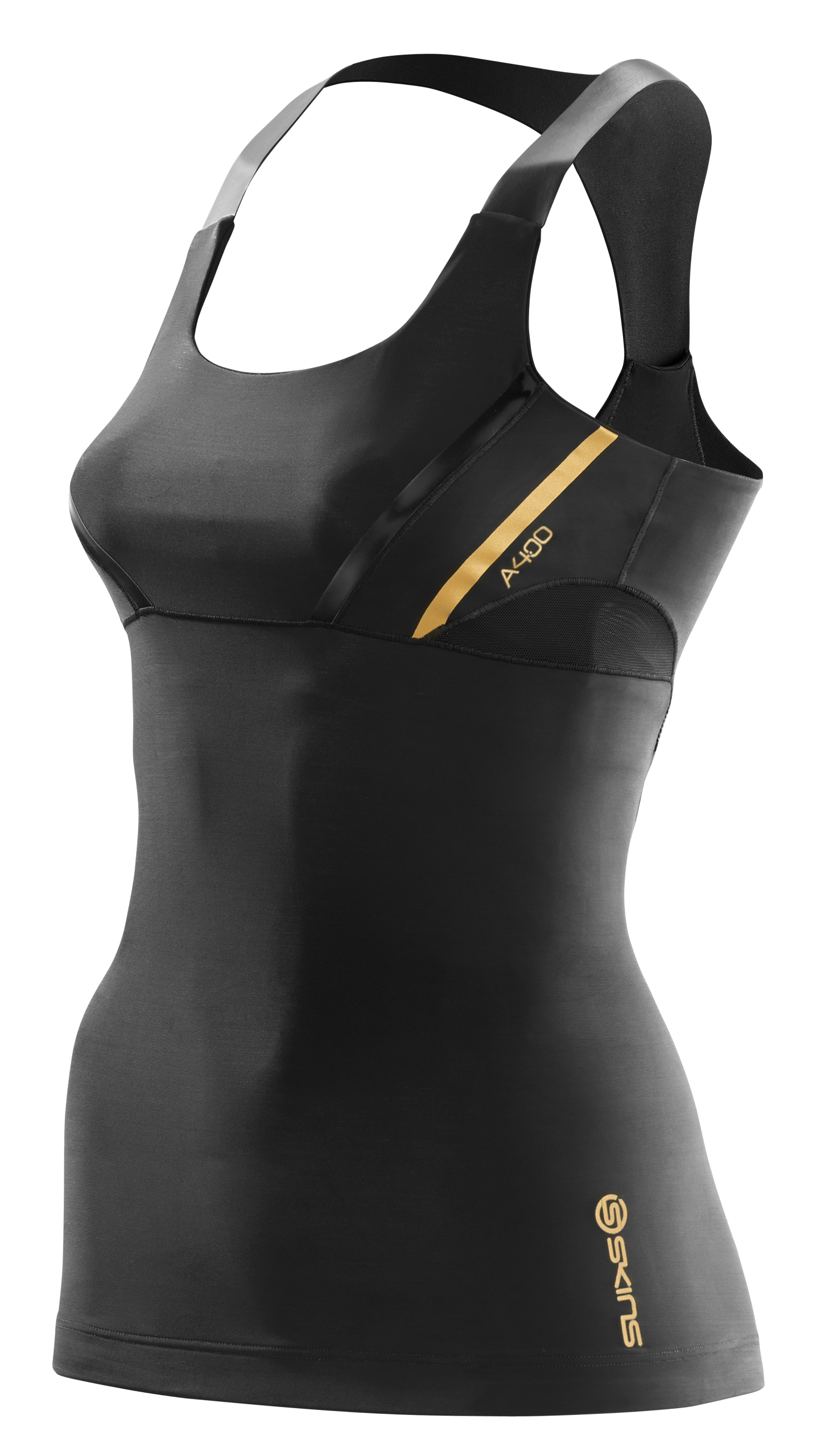 A400 Women's Tank Top Black/Gold Compression Tops SKINS UK